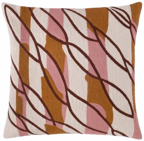 Judy Ross Textiles Hand-Embroidered Chain Stitch Passage Throw Pillow oyster/dusty pink/amber/sierra